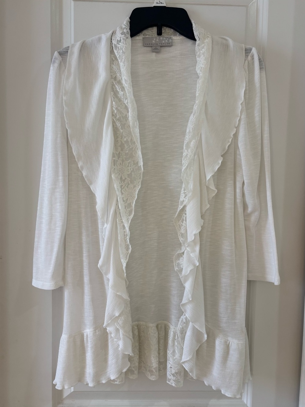 Carolyn Taylor White Ruffled Lace-Trim Robe Cardigan S